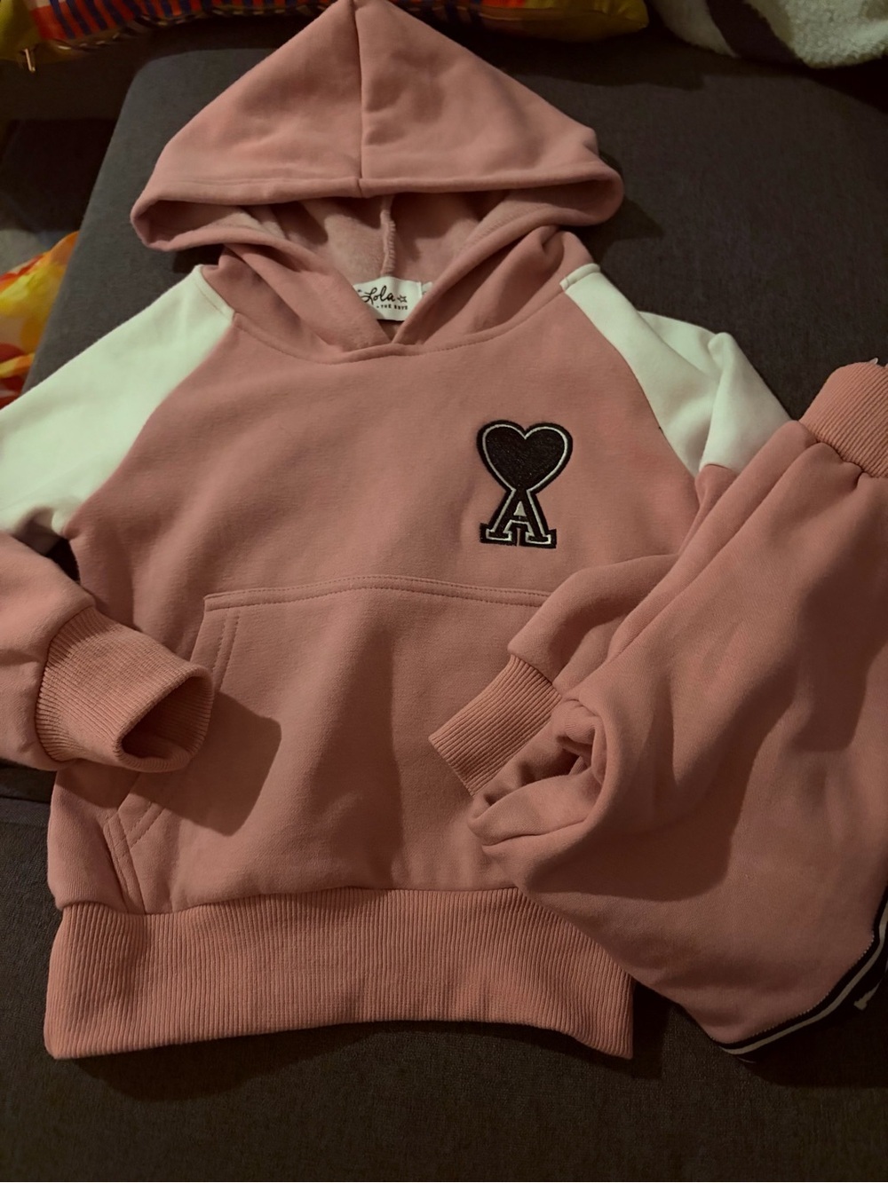 Lola + The Boys Pink and White Girls Hoodie & Jogger Matching Set